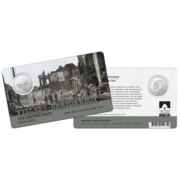 Thumbnail for 2018 The Western Front Fifty Cent Coin - The Battle of Villers-Bretonneux