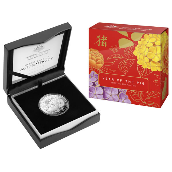 Thumbnail for 2019 Five Dollar Fine Silver Proof Coin - Lunar Year of the Pig