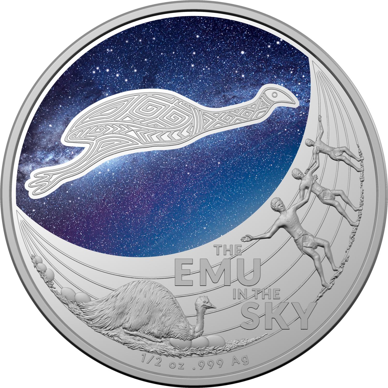 Thumbnail for 2020 $1 Star Dreaming - Emu in The Sky  Coloured Half oz Fine Silver UNC Coin 