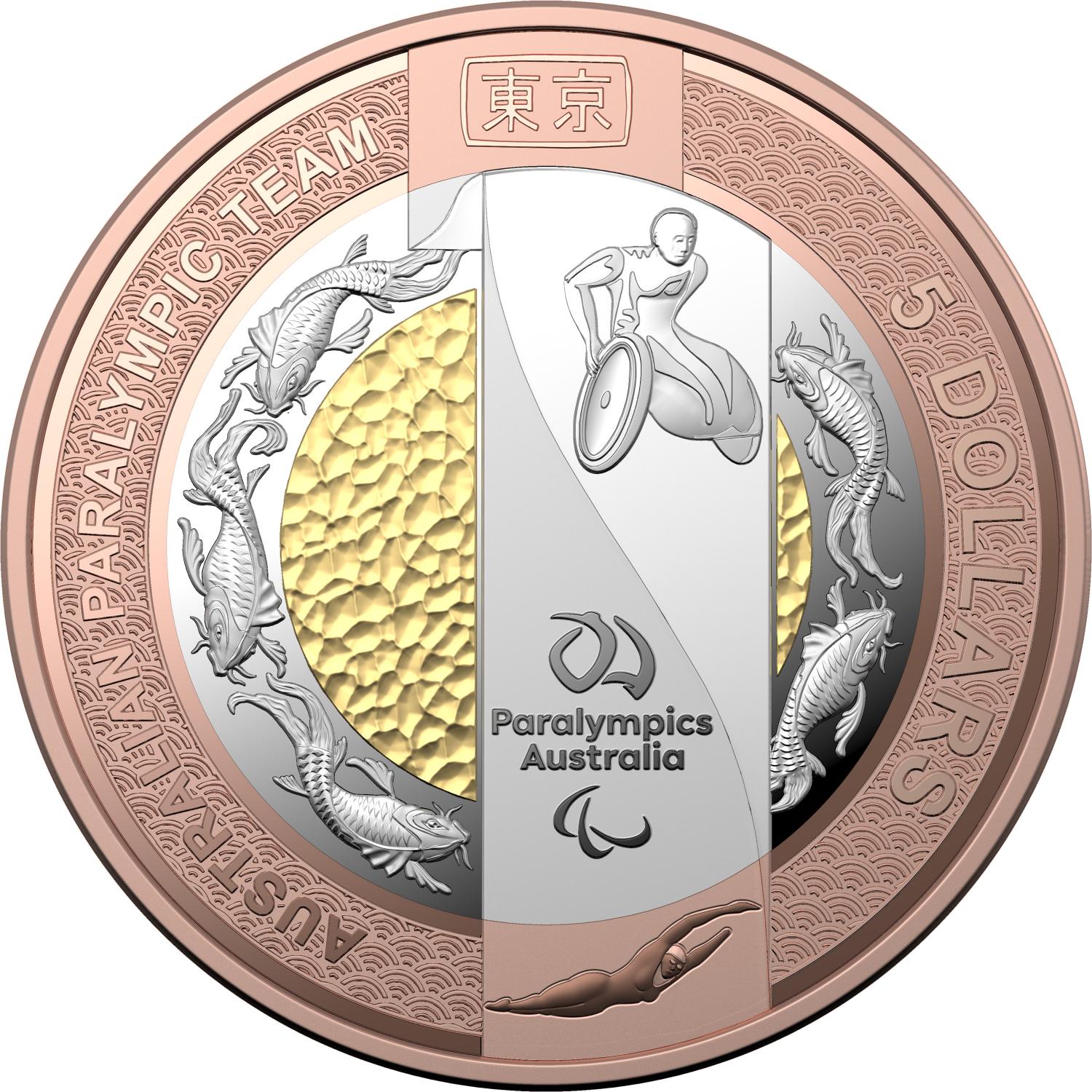 Thumbnail for 2020 $5  Australian Paralympic Team Bi-Metallic Silver.Copper.Selectively Gold Plated Proof Coin 
