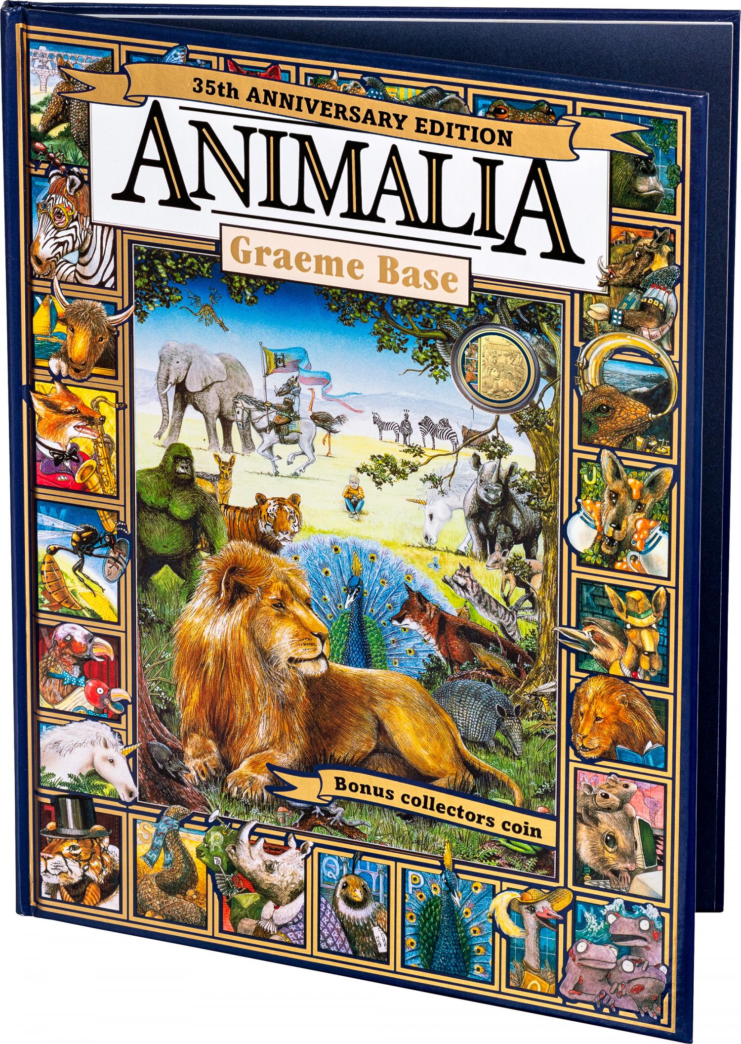 Thumbnail for 2021 20¢ 35th Anniversary of Animalia CuNi Gold Plated Colour Printed UNC Coin in a Deluxe Hardcover Anniversary Edition of Animalia