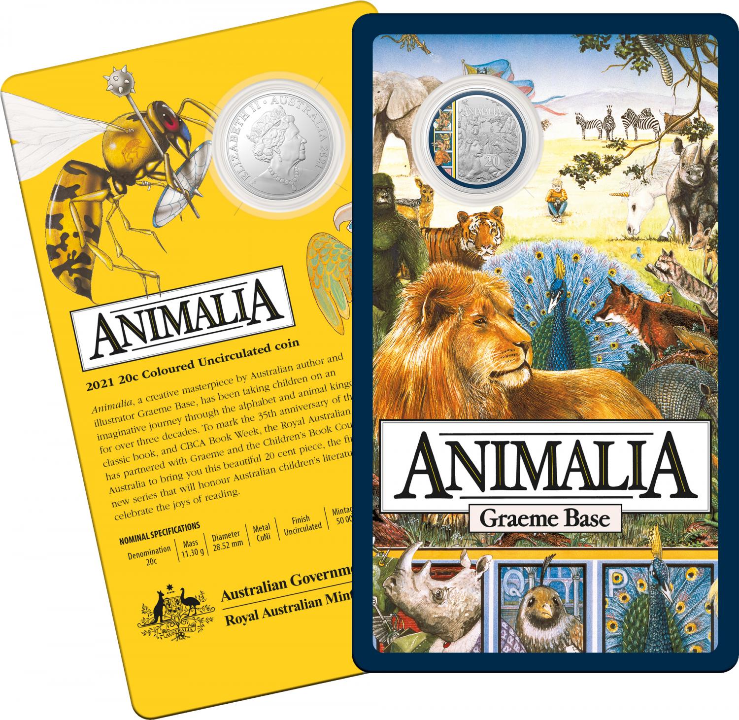 Thumbnail for 2021 .20¢ 35th Anniversary of Animalia 20cent CuNi Coloured UNC Coin on Card