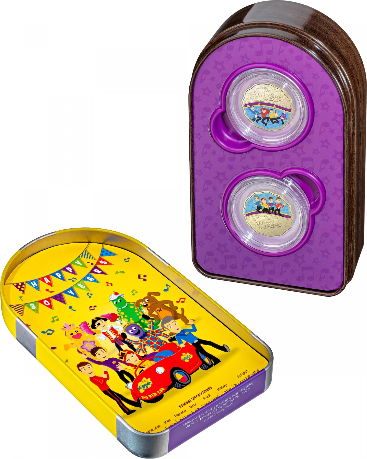 Thumbnail for 2021 30¢ 30 Years of Wiggles Two coin Set AlBr Scalloped Coloured Coin
