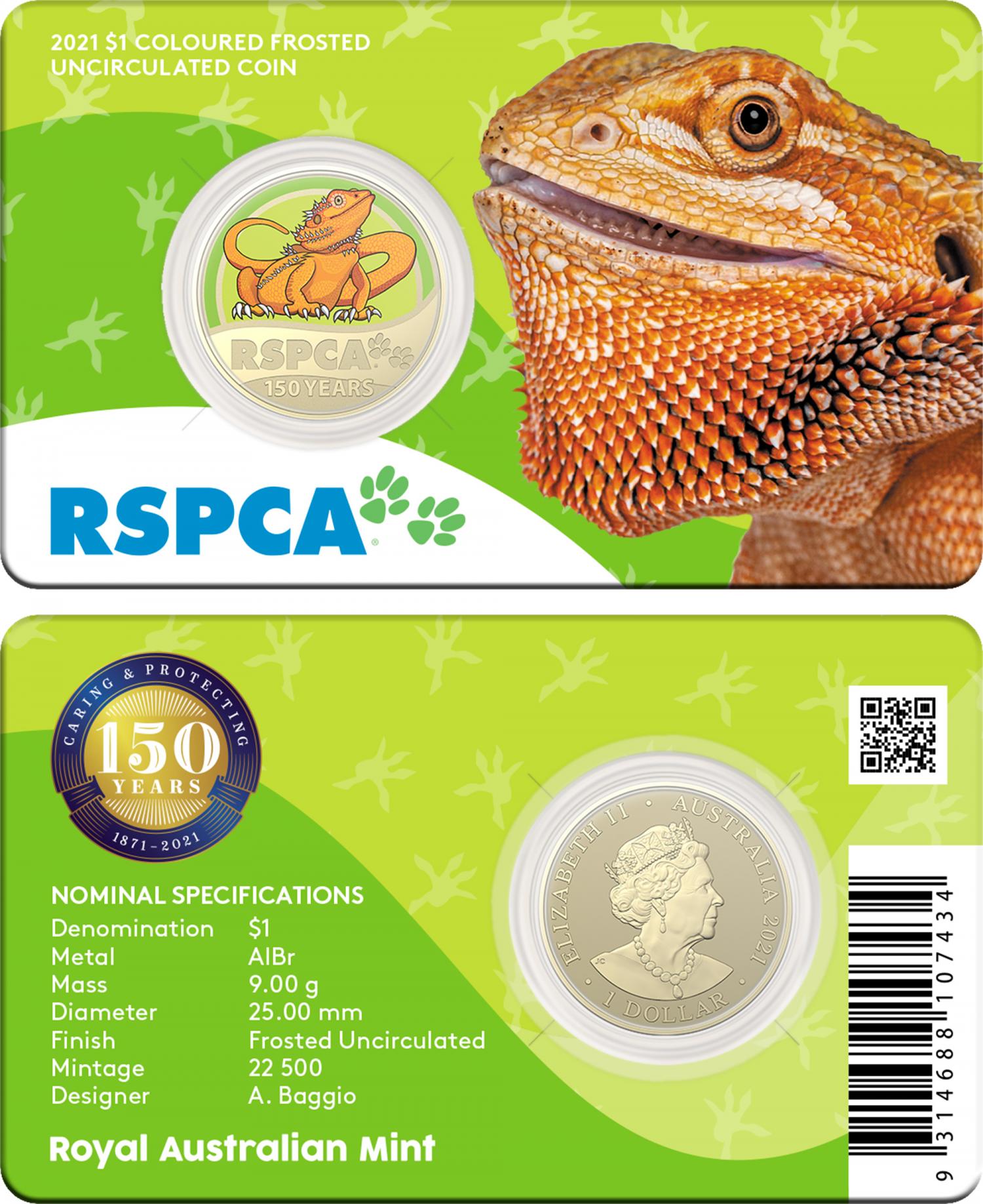 Thumbnail for 2021 $1 150th Anniversary of the RSPCA  Australia - Lizard on Card (Single Coin)