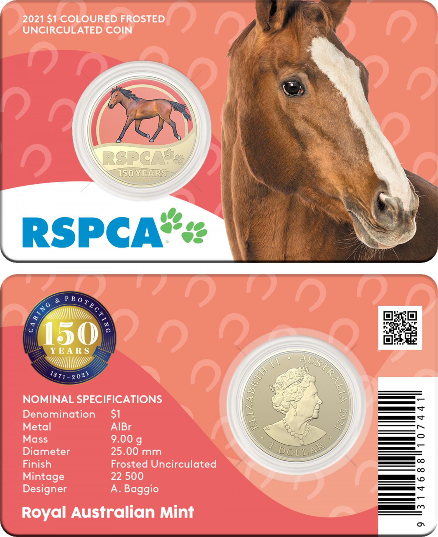 Thumbnail for 2021 $1 150th Anniversary of the RSPCA  Australia - Horse  on Card (Single Coin)