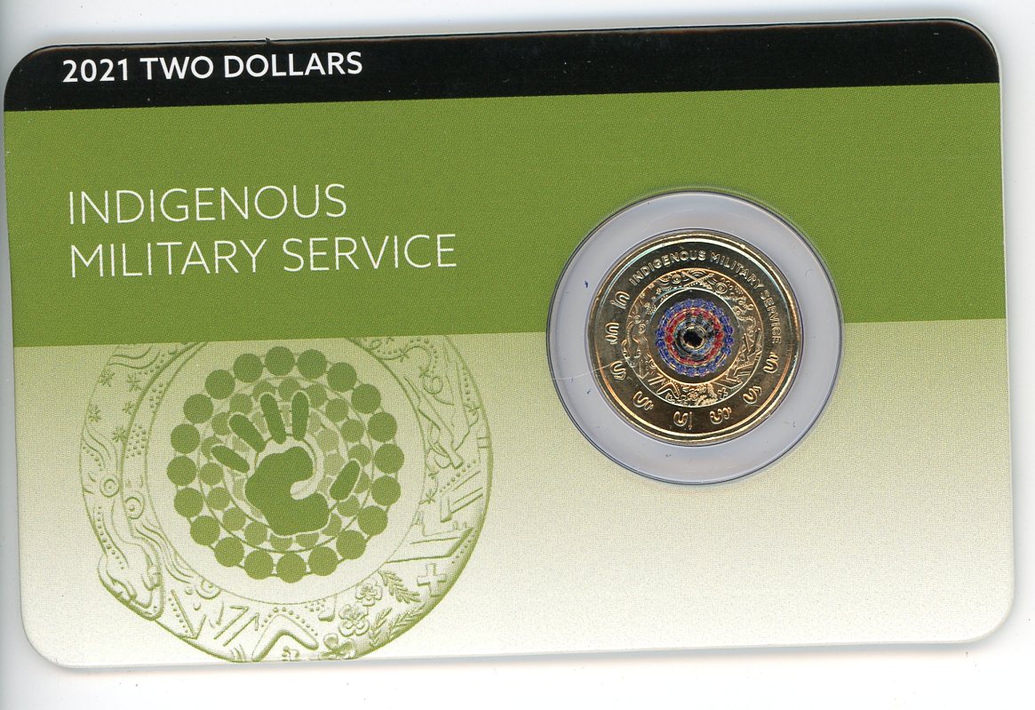 Thumbnail for 2021 $2 Indigeneous Military Service Coloured Circulating Coin on DCPL Card (No mintmark)