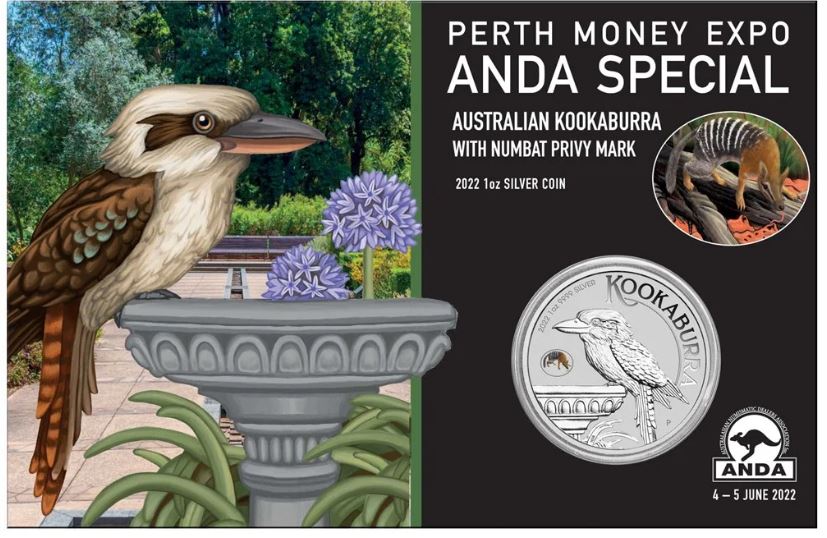 Thumbnail for 2022 Australian Kookaburra 1oz Silver Coin with Numbat Privy Mark Perth ANDA Money Expo