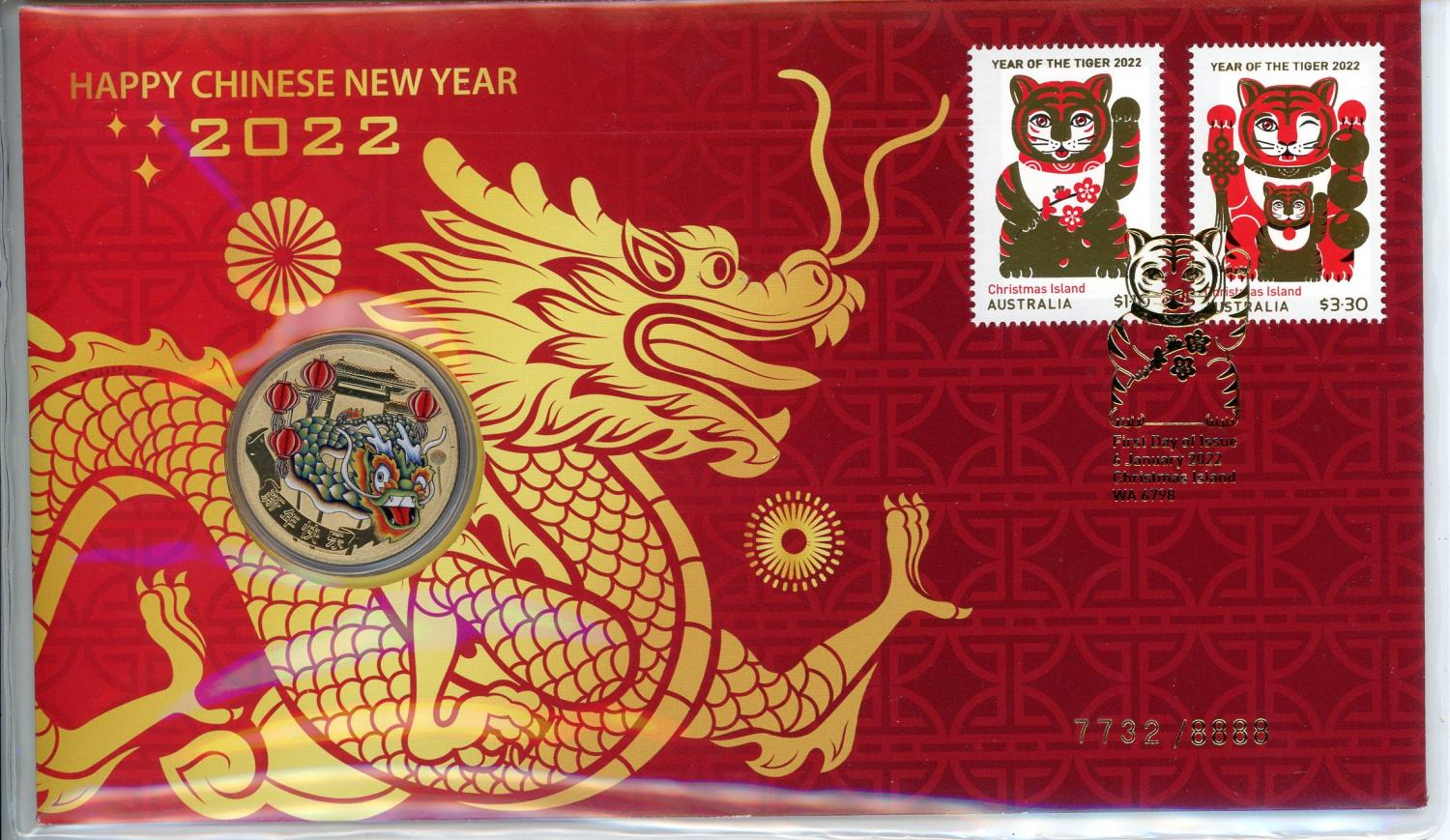 Thumbnail for 2022 Issue 2 - Happy Chinese New Year 2022 PNC with Coloured Dragon $1 Perth Mint Coin