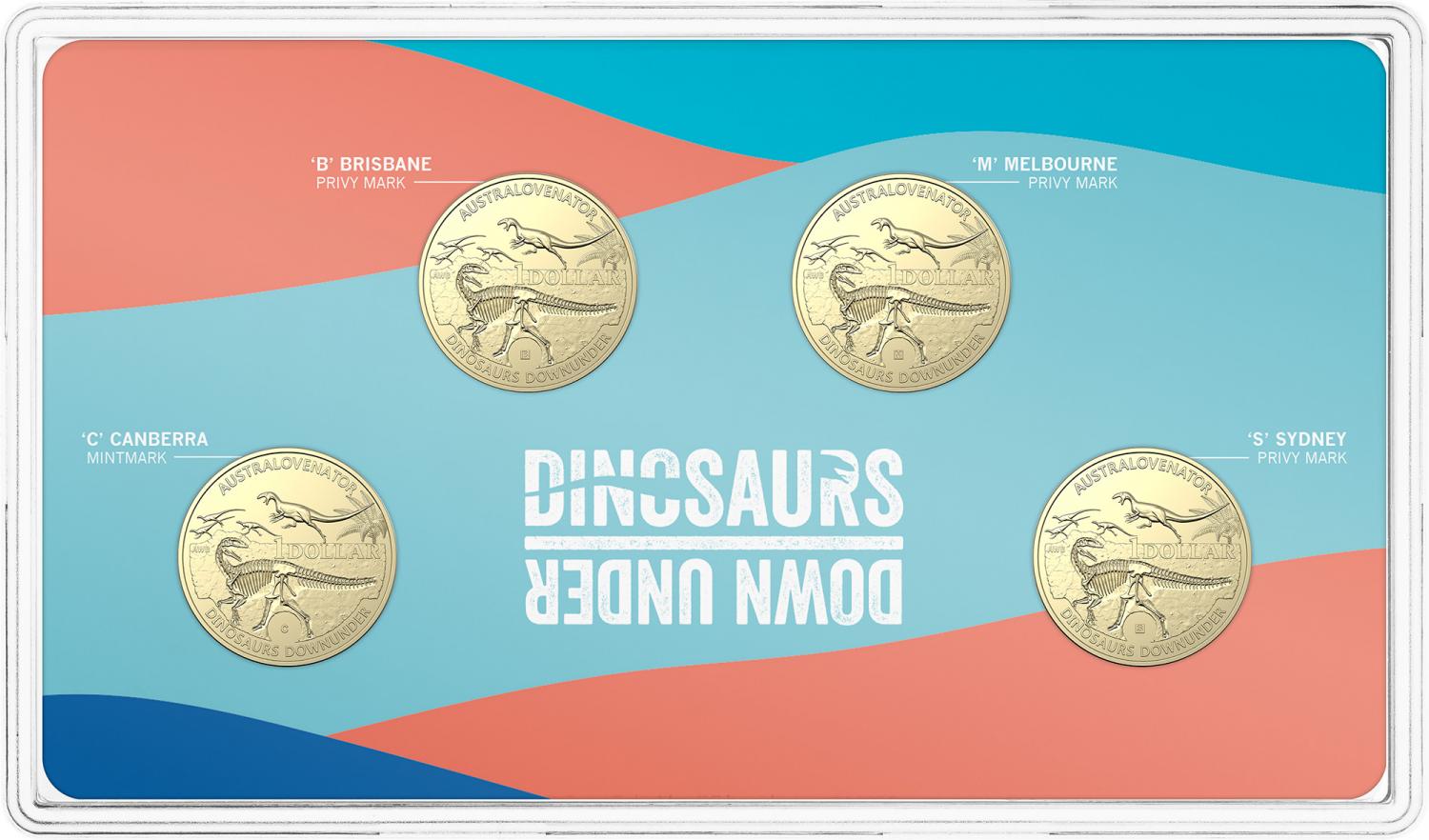 Thumbnail for 2022 $1 Australian Dinosaur 4 Coin AlBr Mintmark & Privy mark Set 