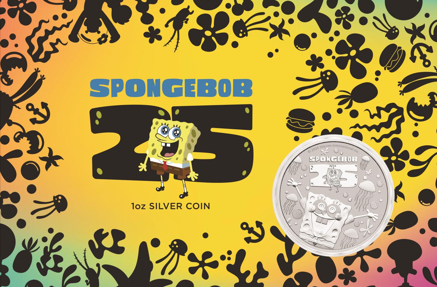 Thumbnail for 2024 $1 Spongebob Squarepants 25th Anniversary 1oz Silver Tuvalu Coin in Card (Perth Mint)