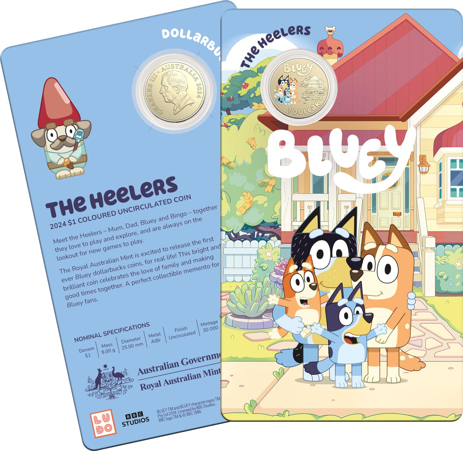 Thumbnail for 2024 $1 Bluey Dollarbucks - The Heelers AlBr Coloured UNC Coin on Card - SOLD OUT