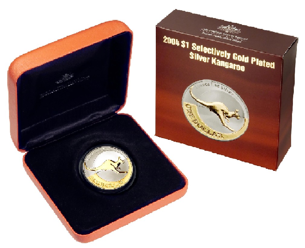 Thumbnail for 2004 Selectively Gold Plated 1oz Silver Kangaroo Proof Coin