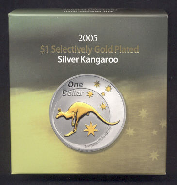 Thumbnail for 2005 Selectively Gold Plated 1oz Silver Kangaroo Proof Coin