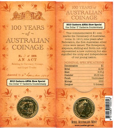 Thumbnail for 2010 100 Years of Australian Coinage - ANDA 'C' Counterstamp