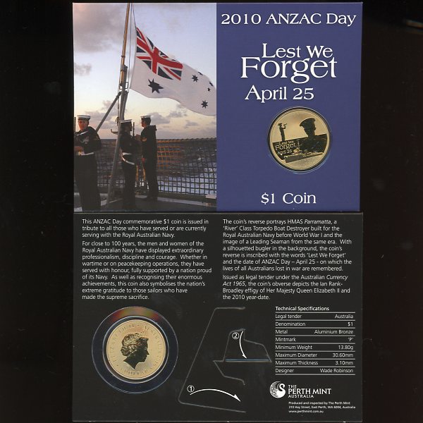 Thumbnail for 2010 ANZAC Day Lest We Forget One Dollar Coin