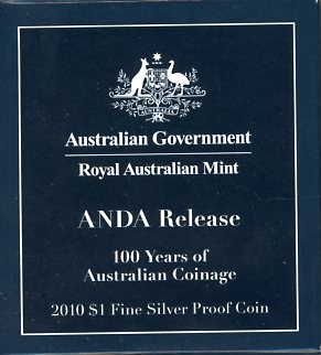 Thumbnail for 2010 $1 Fine Silver Proof Coin - ANDA Release 100 Years of Australian Coinage