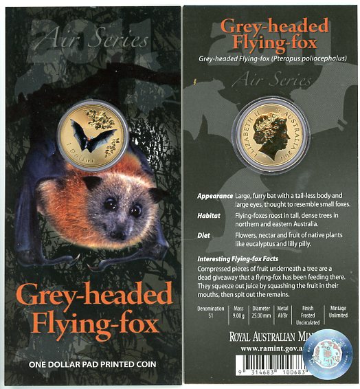 Thumbnail for 2011 $1 Coin Air Series - Grey Headed Flying Fox