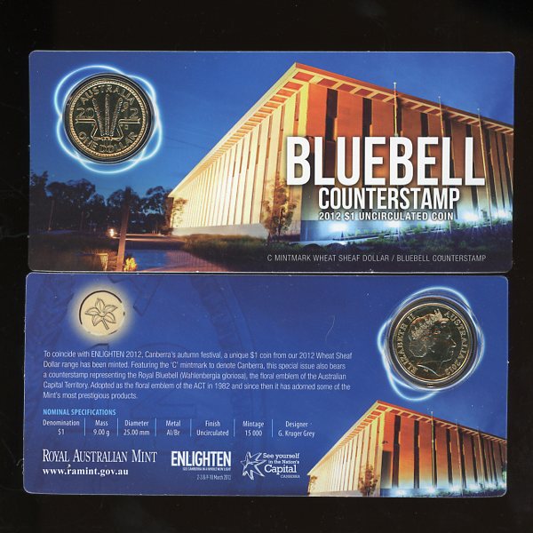 Thumbnail for 2012  C Mintmark Wheat Sheaf Dollar - Bluebell Counterstamp 