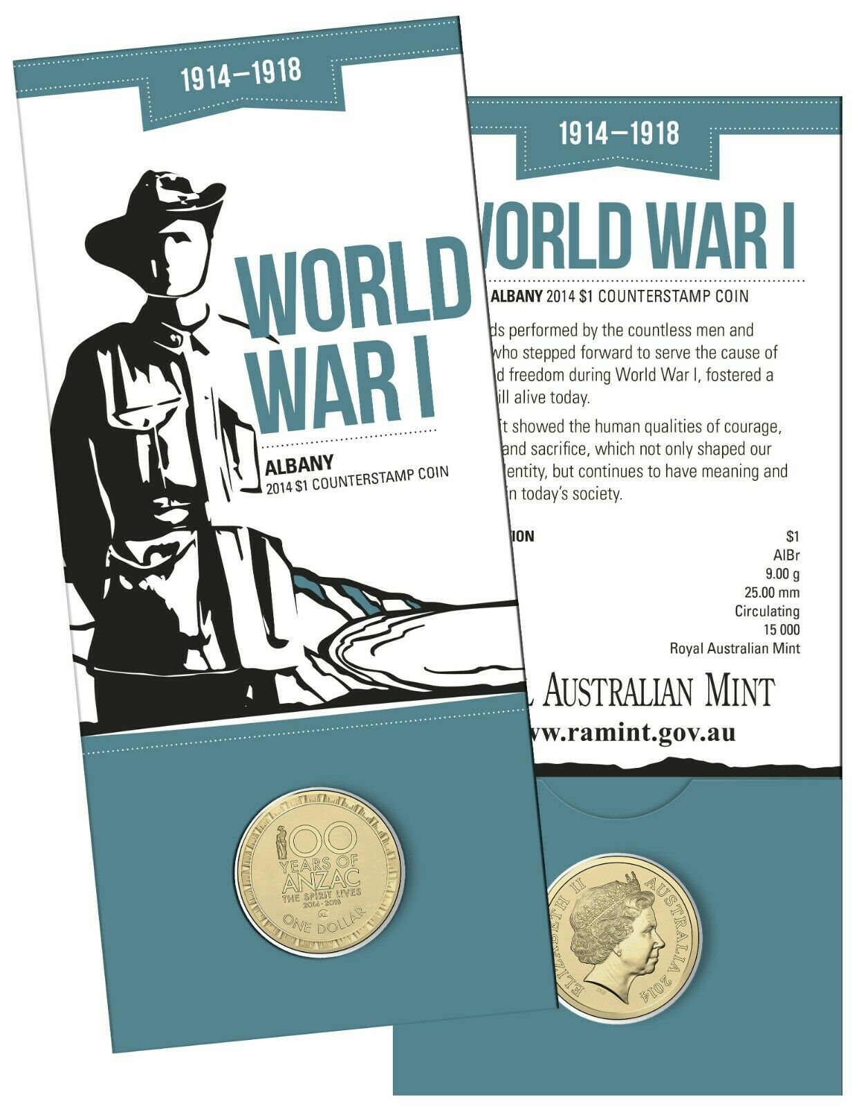 Thumbnail for 2014 Australia 100 Years of WWI $1.00 with Albany Counterstamp