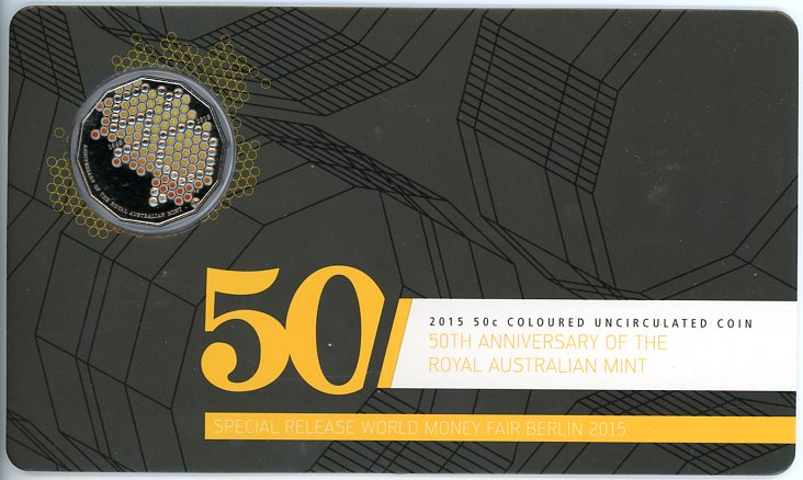 Thumbnail for 2015 Coloured 50c 50th Anniversary of the Royal Australian Mint - Berlin World Money Fair Issue
