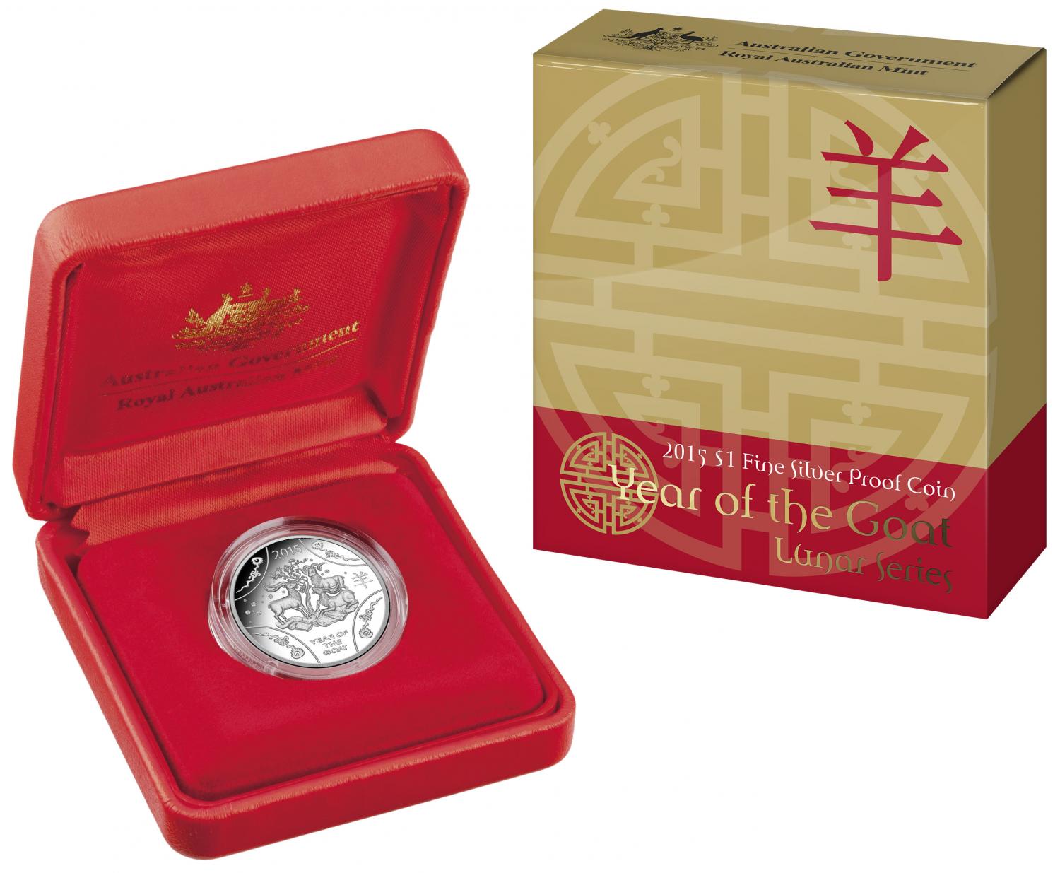 Thumbnail for 2015 Lunar Series - Year of the Goat $1 Silver 11.6grams 25mm Diam. Proof Coin  in Red Box