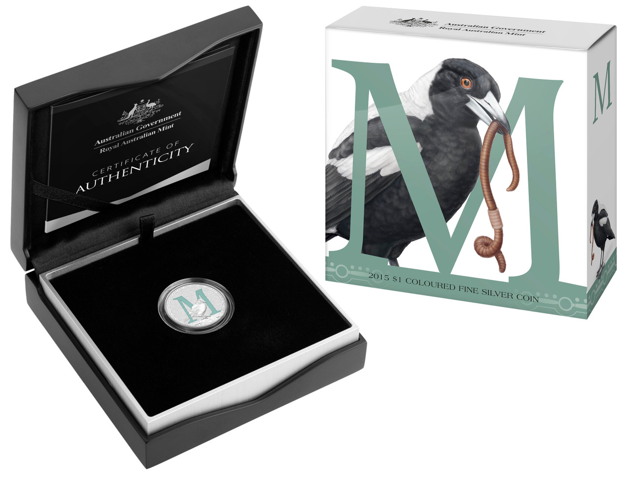 Thumbnail for 2015 Fine Silver Coloured Alphabet Dollar - M For Magpie