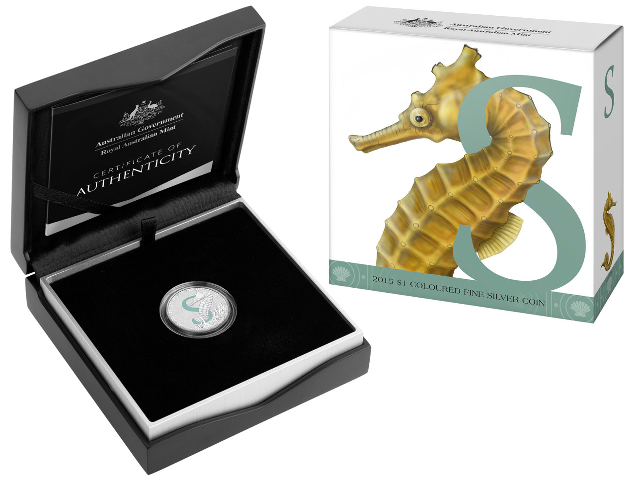 Thumbnail for 2015 Fine Silver Coloured Alphabet Dollar - S For Seahorse