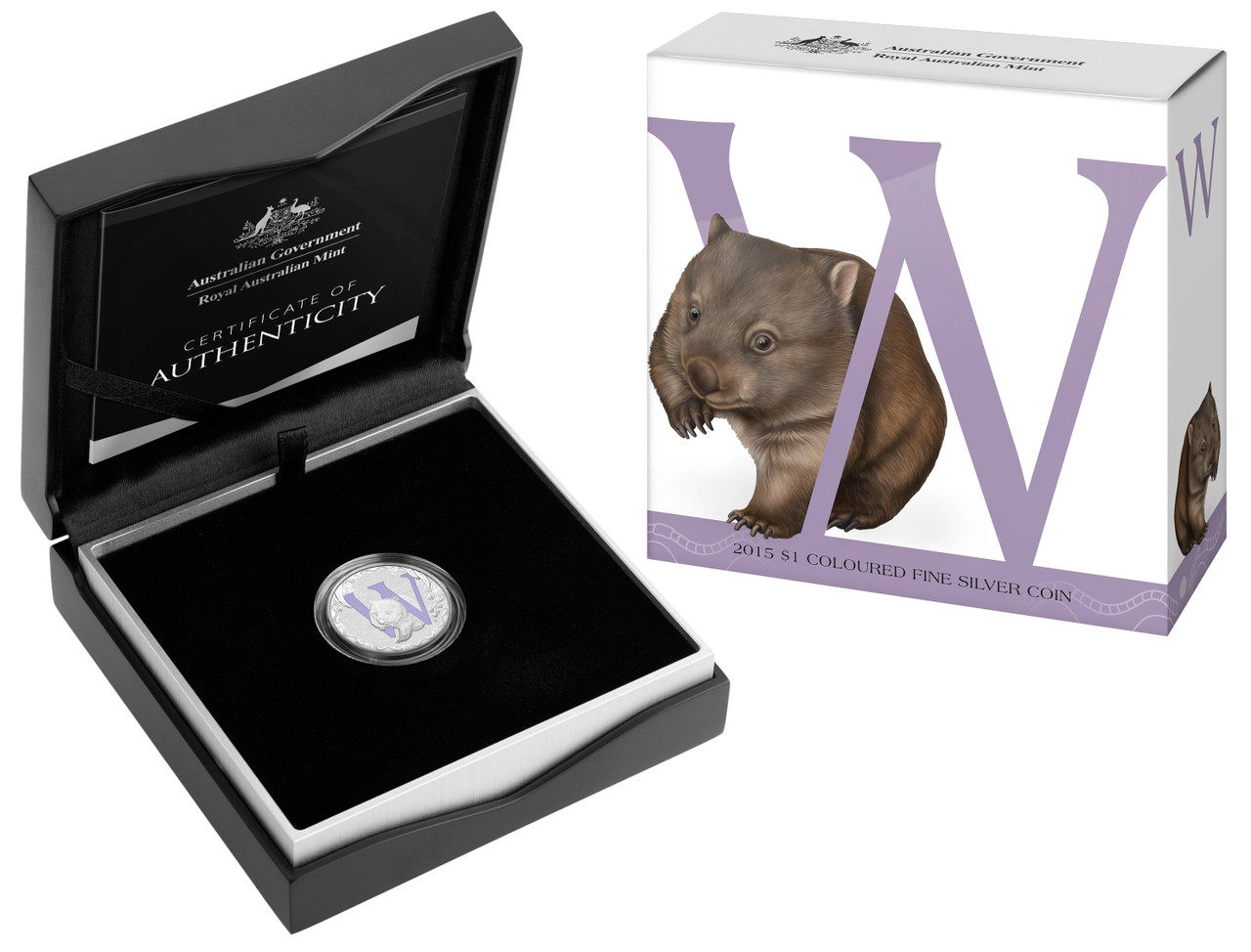 Thumbnail for 2015 Fine Silver Coloured Alphabet Dollar - W For Wombat