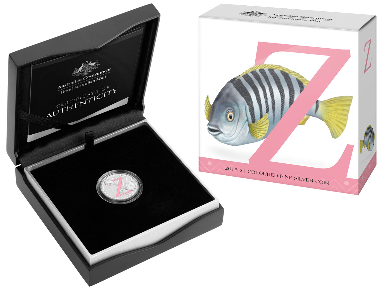 Thumbnail for 2015 Fine Silver Coloured Alphabet Dollar - Z For Zebra Fish