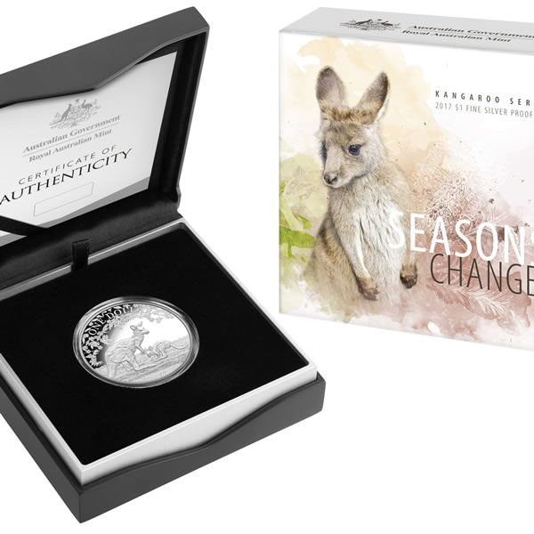 Thumbnail for 2017 1oz Fine Silver Proof dollar Coin - Seasons Change Kangaroo Series