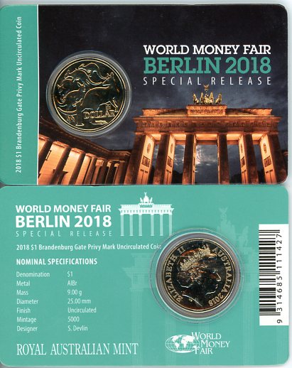 Thumbnail for 2018 Mob of Roos World Money Fair Berlin - Brandenburg Gate Privy Mark