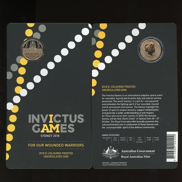Thumbnail for 2018 $1 Invictus Games Coloured Frosted UNC Coin on Card