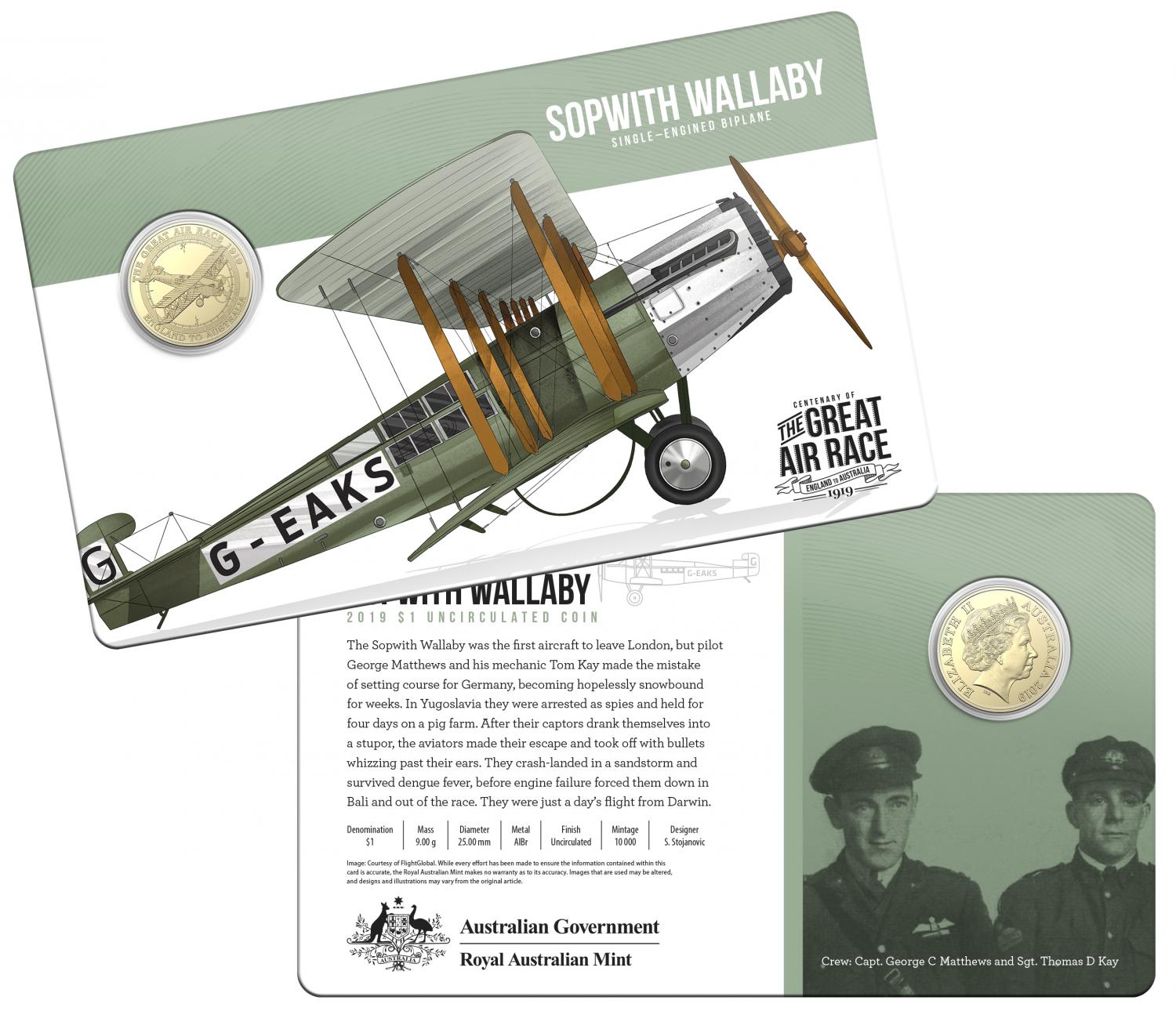 Thumbnail for 2019 Centenary off the Great Air Race Uncirculated $1.00 - Sopwith Wallaby