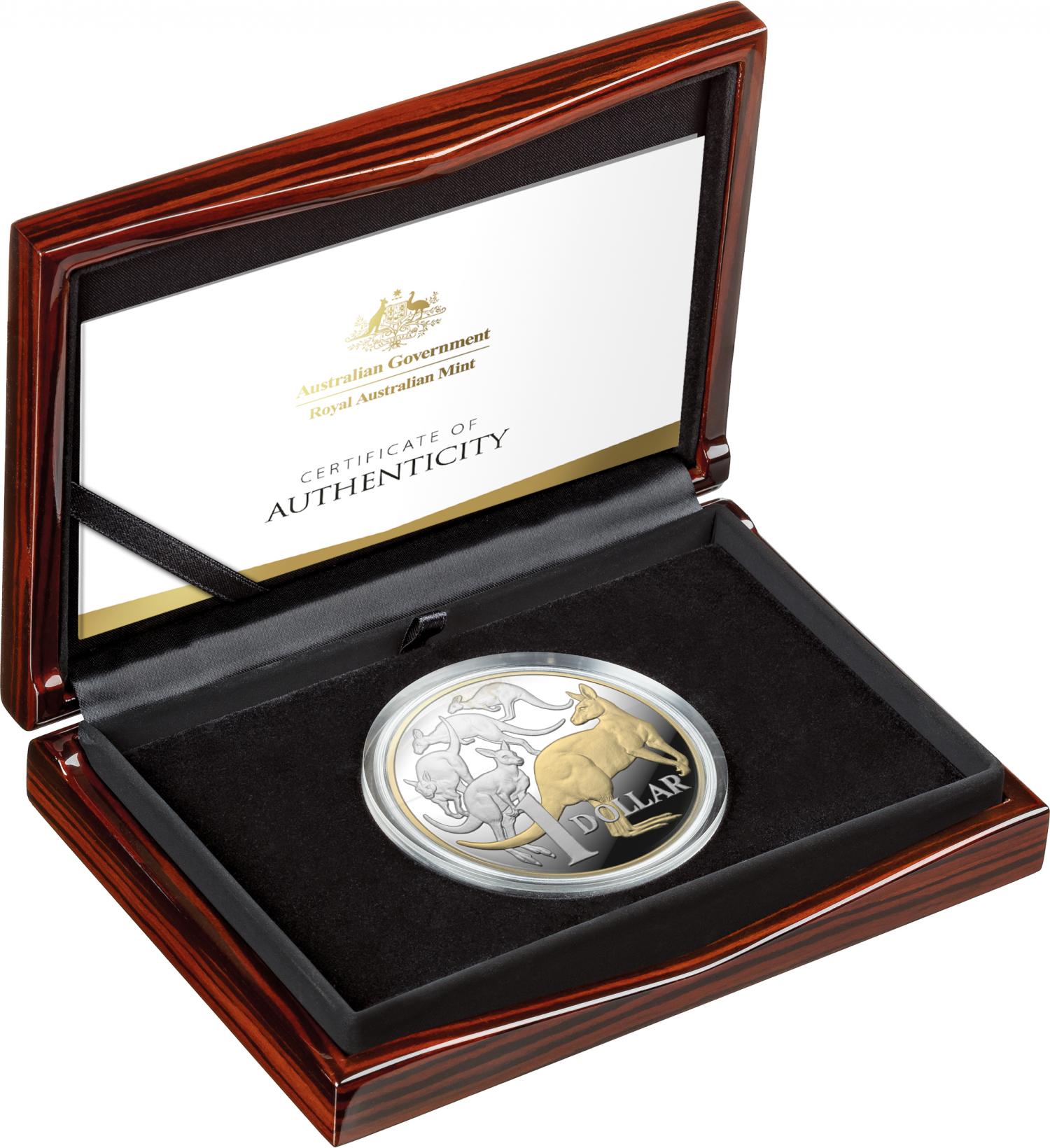 Thumbnail for 2020 -  $1  5oz Gold Plated Silver Proof Coin - Icons of Australia - Mob of Roos