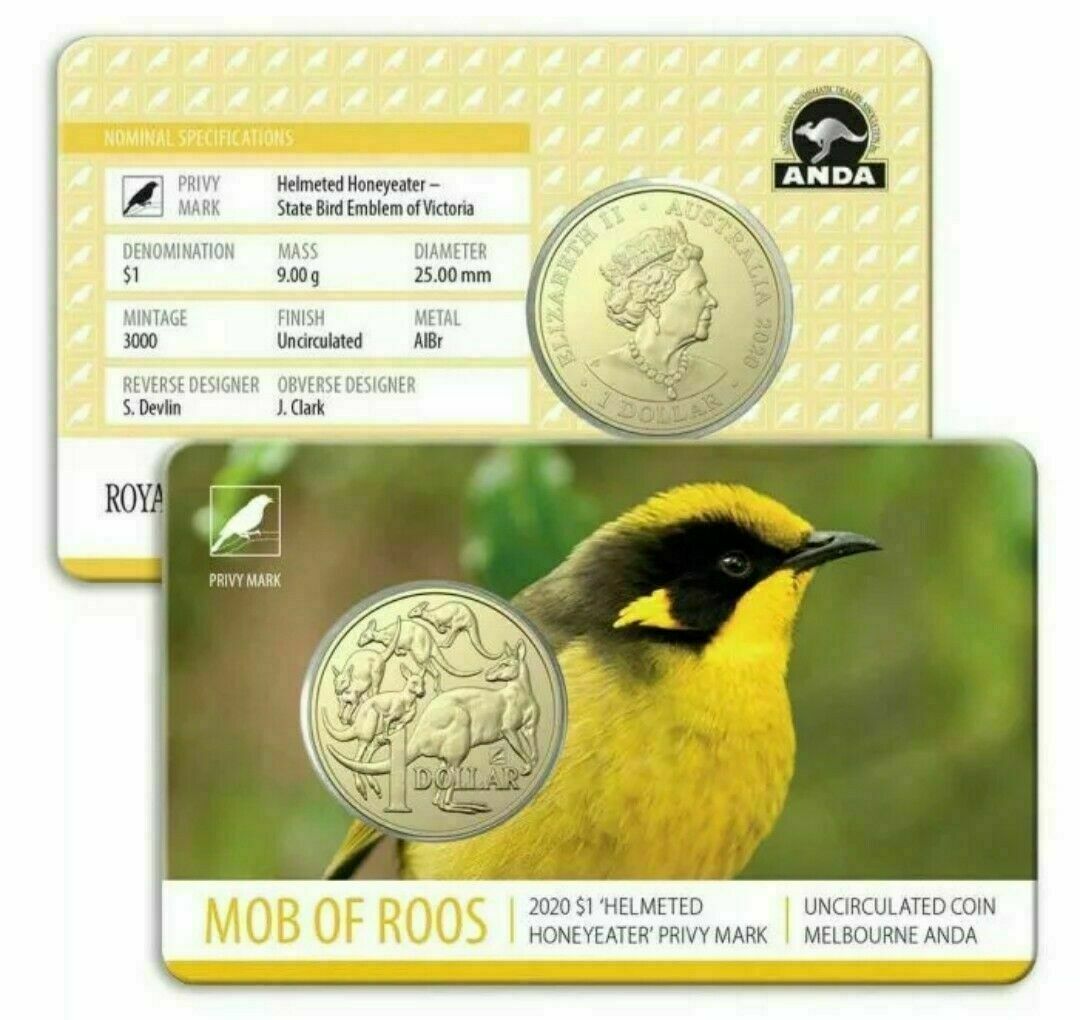 Thumbnail for 2020 Mob of Roos $1 with Helmeted Honeyeater Privy Mark Melbourne ANDA