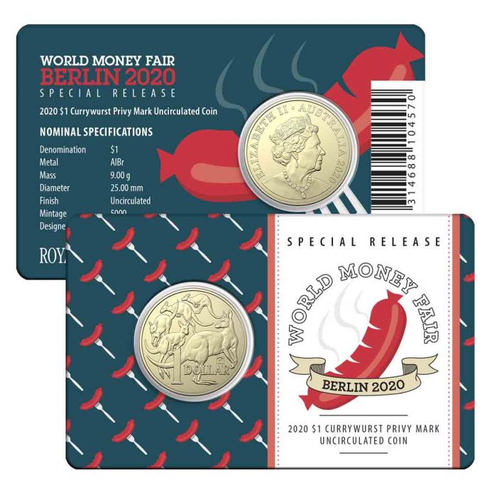 Thumbnail for 2020 Berlin World Money Fair One Dollar with Currywurst Privy Mark