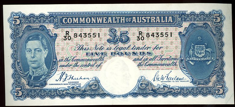 Thumbnail for 1939 Five Pound Note Sheehan - McFarlane R30 843551 EF