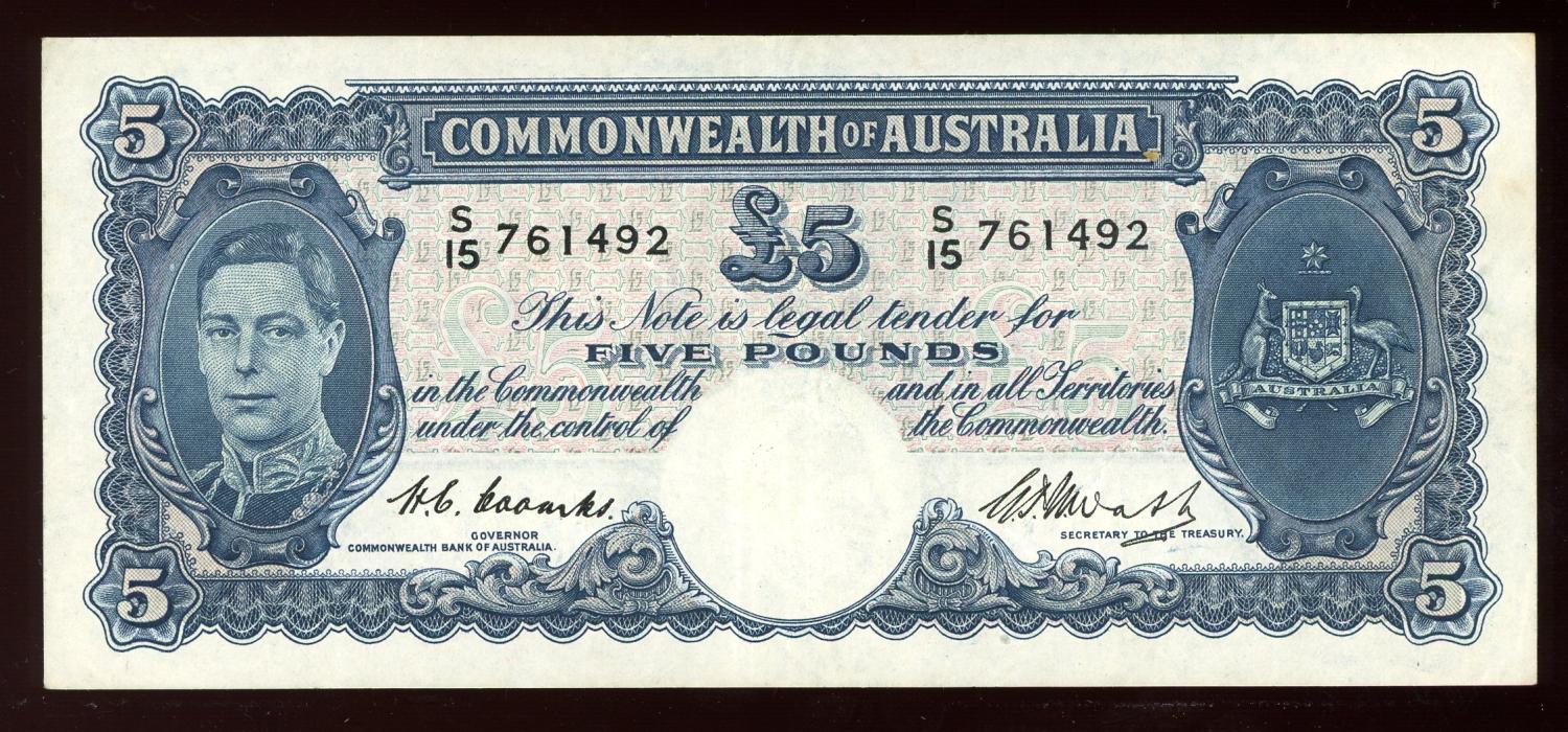 Thumbnail for 1949 Five Pound Banknote Coombs-Watt S15 761492 VF