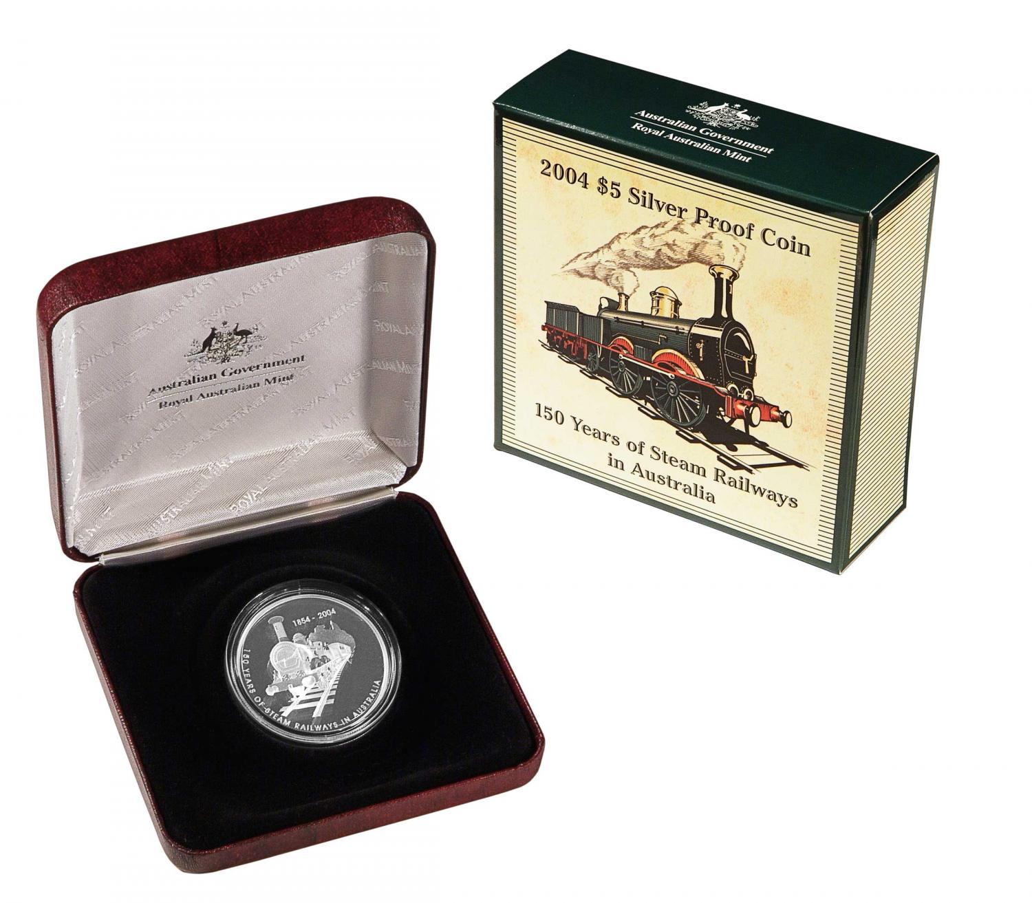 Thumbnail for 2004 Five Dollar Silver Proof Coin - 150 Years of Steam Railway In Australia