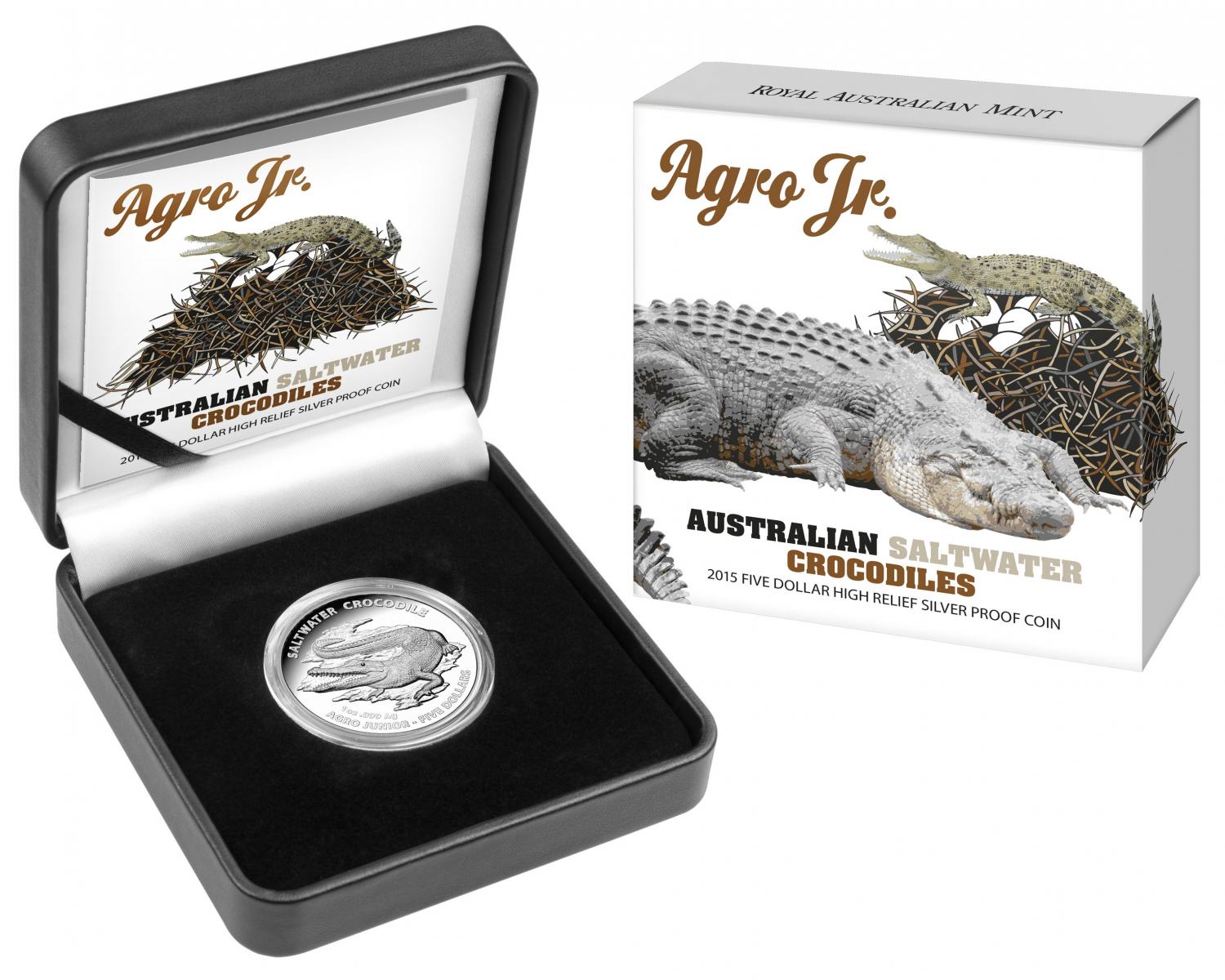 Thumbnail for 2015 $5 High Relief Silver Proof Coin - Saltwater Crocodiles Agro Jr.