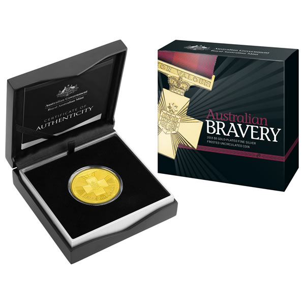 Thumbnail for 2015 $5 Australian Bravery Gold Plated Fine Silver Frosted Coin