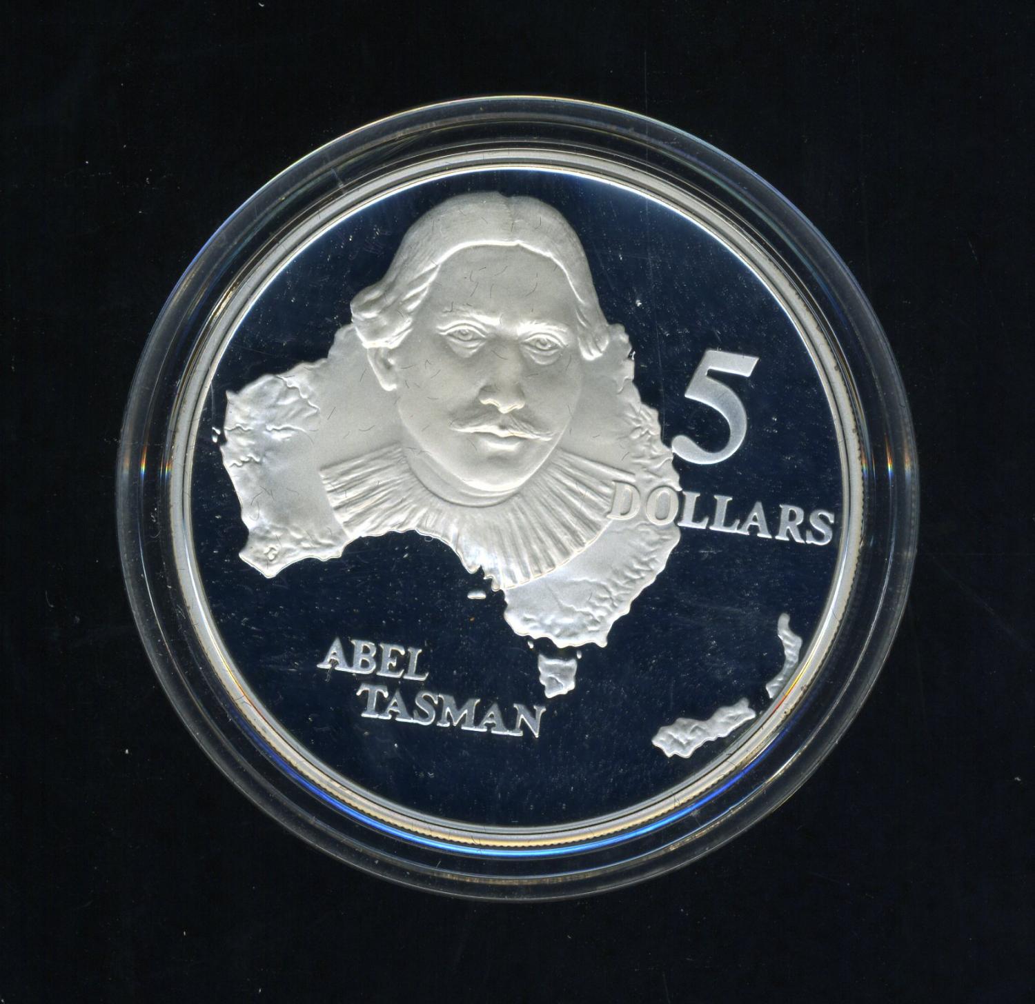 Thumbnail for 1993 Australian $5 Silver Coin from Masterpieces in Silver Set - Abel Tasman.  The Coin is Sterling Silver and contains over 1oz of Pure Silver.