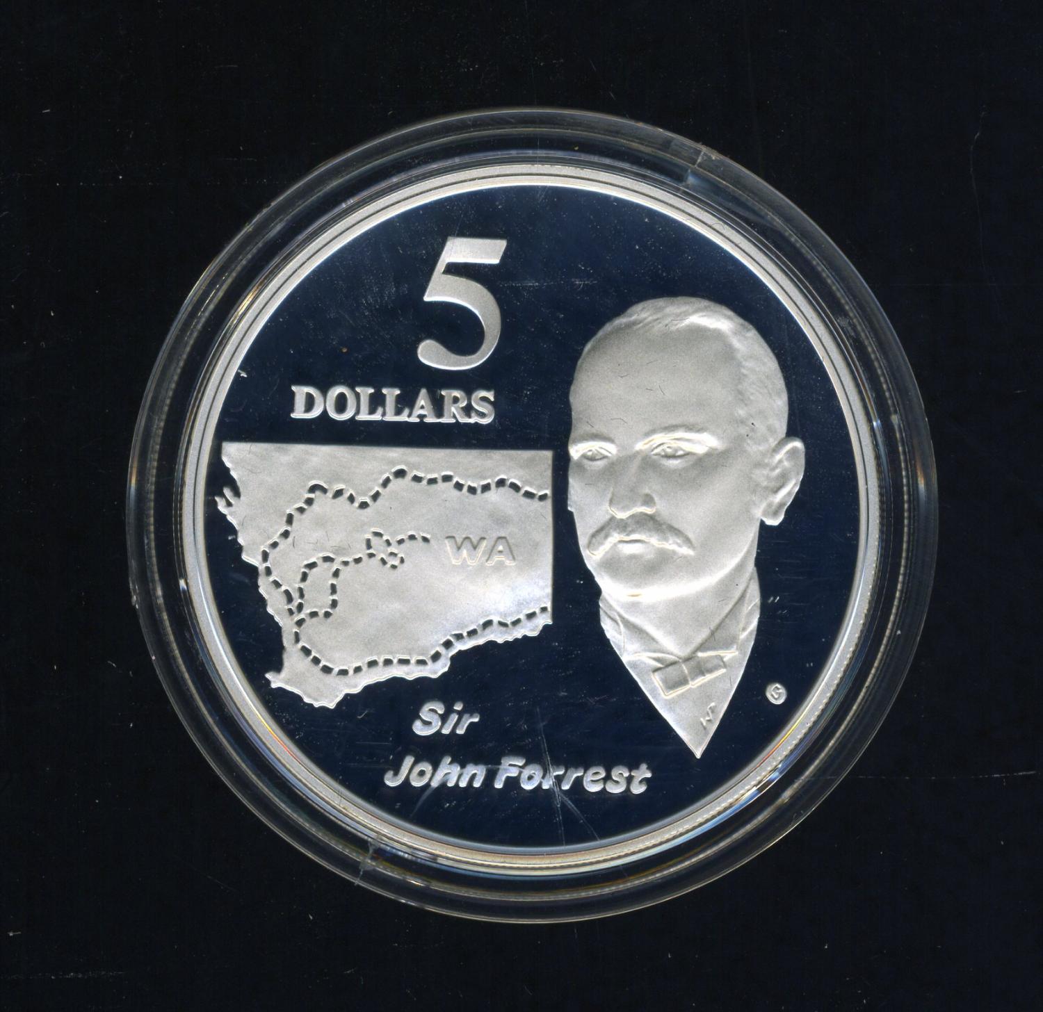 Thumbnail for 1994 Australian $5 Silver Coin From Masterpieces in Silver Set - John Forrest.  The Coin is Sterling Silver and contains over 1oz of Pure Silver.