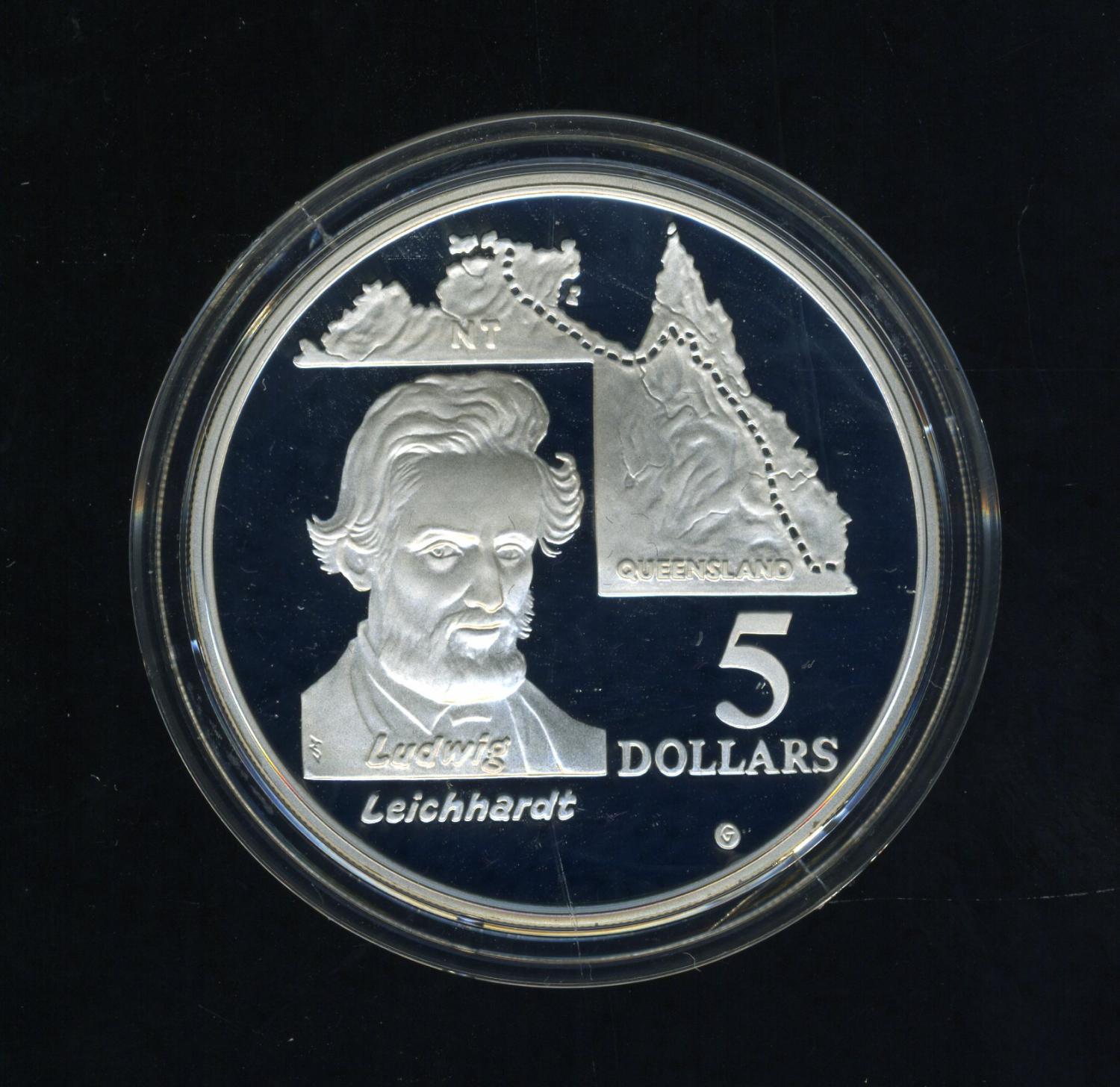Thumbnail for 1994 Australian $5 Silver Coin From Masterpieces in Silver Set - Leichhardt.  The Coin is Sterling Silver and contains over 1oz of Pure Silver.