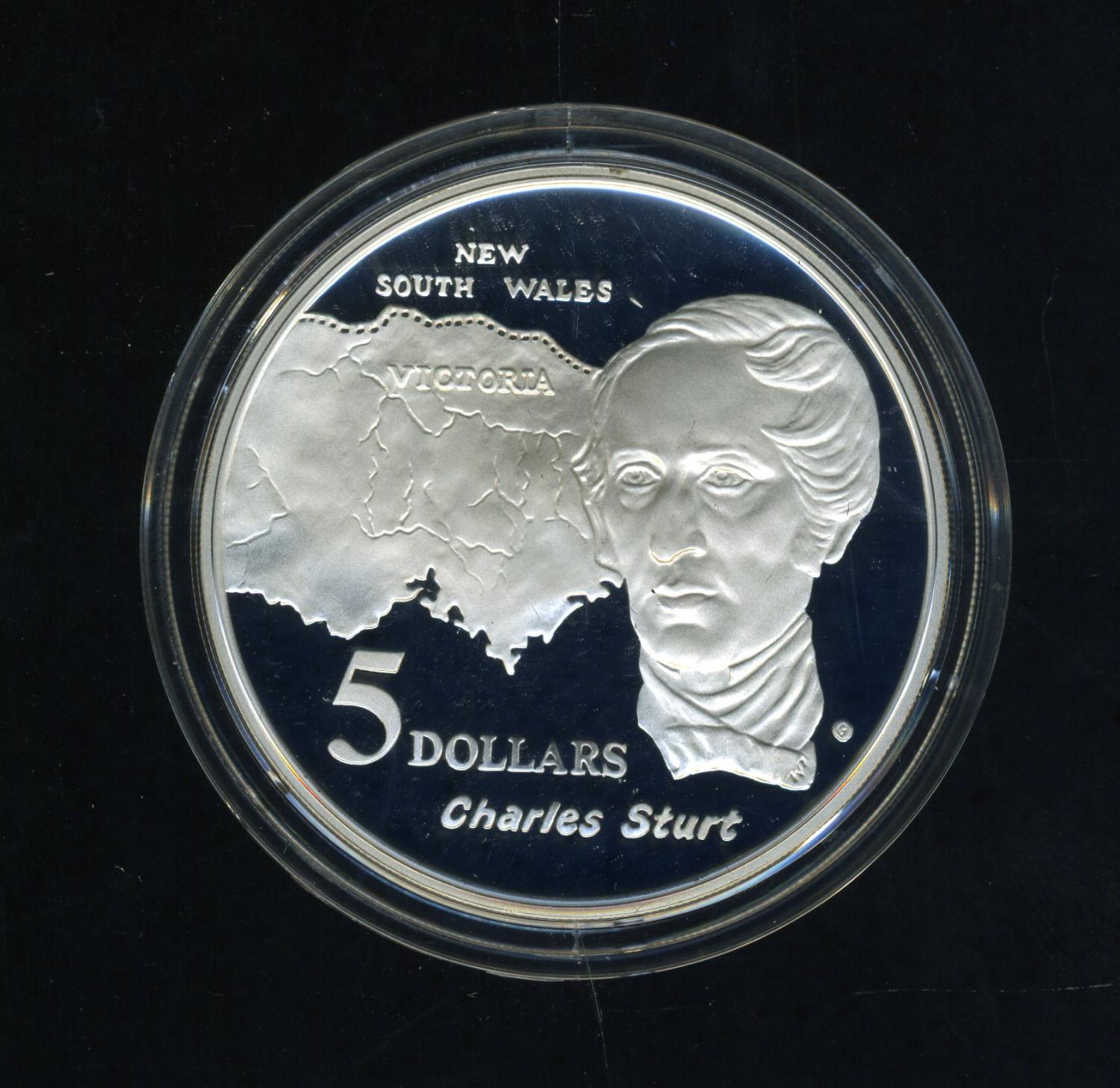 Thumbnail for 1994 Australian $5 Silver Coin From Masterpieces in Silver Set - Charles Sturt.  The Coin is Sterling Silver and contains over 1oz of Pure Silver.
