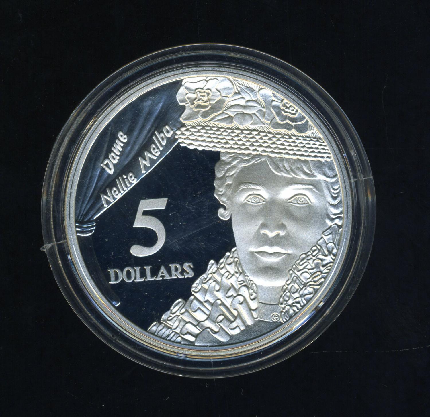 Thumbnail for 1996 Australian $5 Silver Coin From Masterpieces Set - Dame Nellie Melba.  The Coin is Sterling Silver and contains over 1oz of Pure Silver.