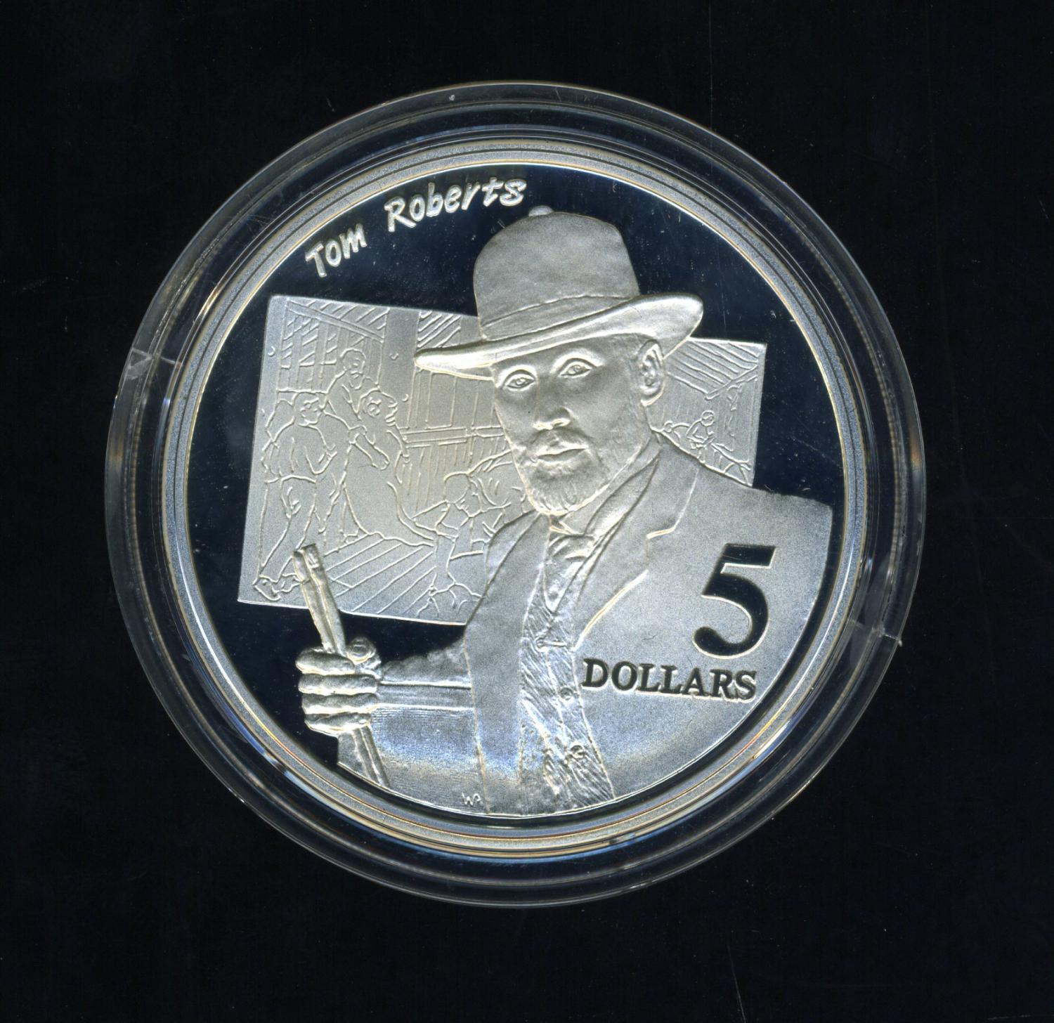 Thumbnail for 1996 Australian $5 Silver Coin From Masterpieces Set - Tom Roberts.  The Coin is Sterling Silver and contains over 1oz of Pure Silver.