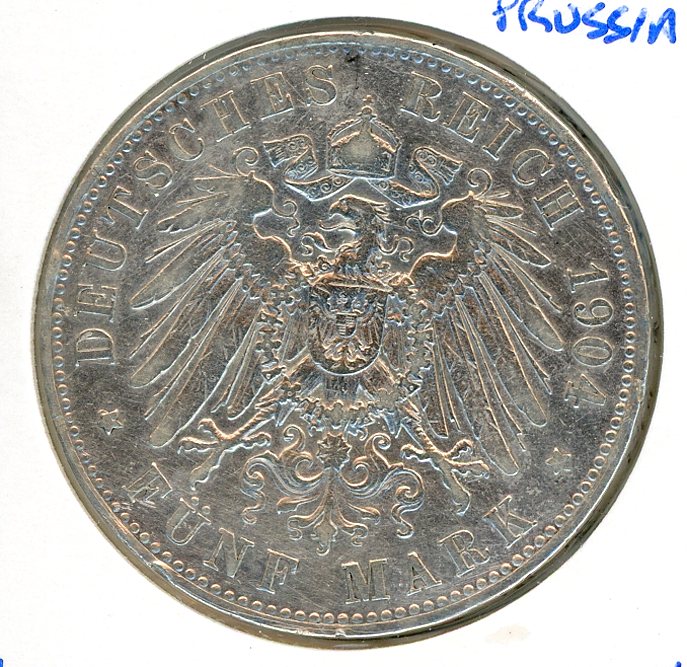 Thumbnail for 1904A Prussia Silver Five Marks VF