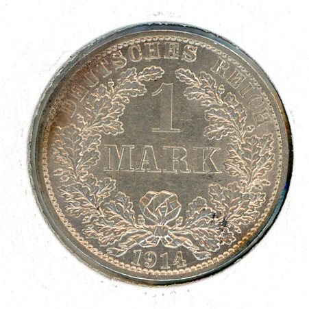 Thumbnail for 1914A German Silver One Mark aUNC