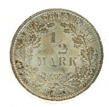 Thumbnail for 1915D German Silver Half Mark aUNC